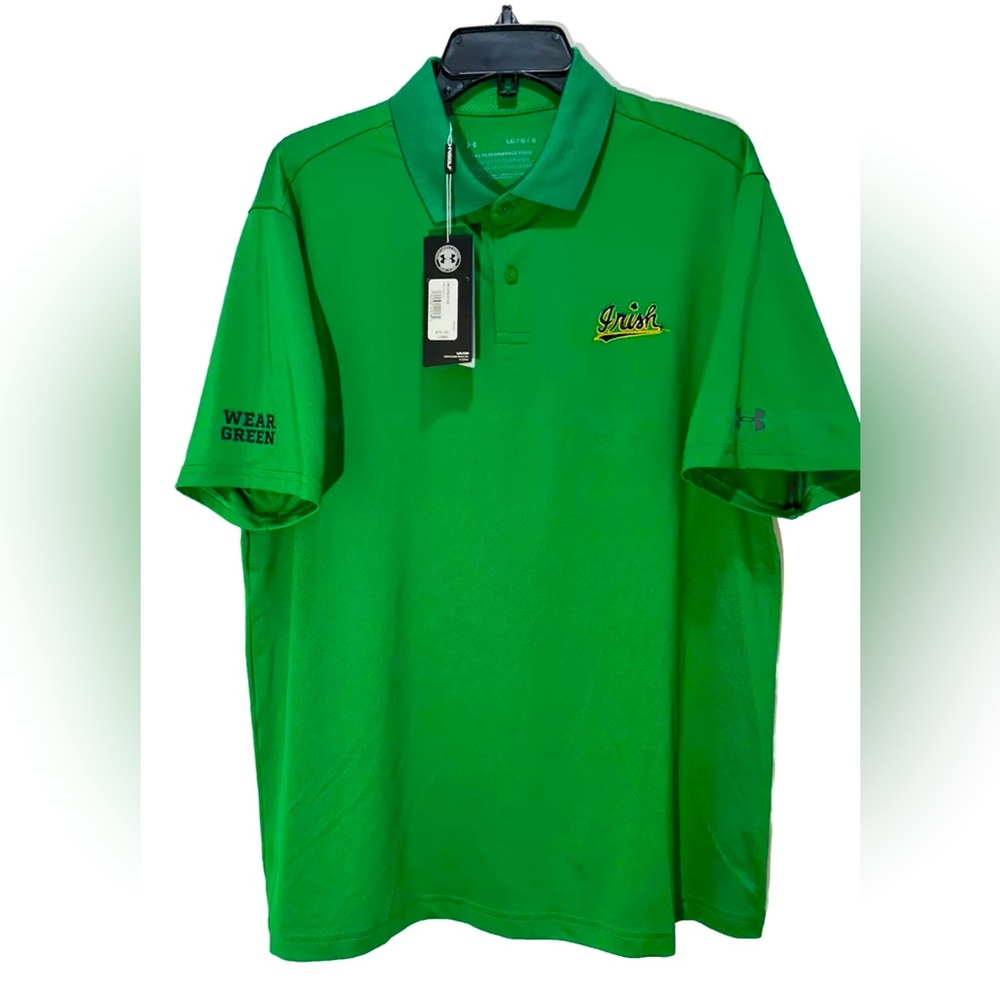 NWT! Notre Dame Fighting Irish Under Armour Green Polo Shirt Mens Large Stitched
